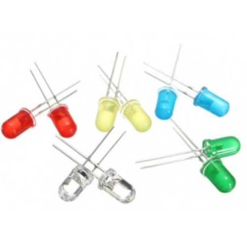 Assortiment LED's - 500 stuks (5mm - 5 kleuren) Assortiment LED's - 500 stuks (5mm - 5 kleuren)